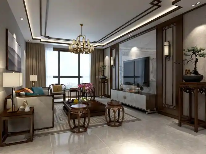 简中式风格170平米四居客厅电视墙装修效果图