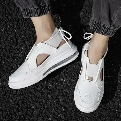 时尚休闲运动凉鞋白色凉拖鞋男个性韩版青年气垫厚底男士w沙滩鞋