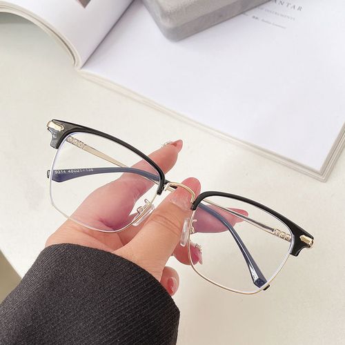 透明复古眼镜框男士斯文大脸加宽近视眼睛韩版ins学生半框平光镜