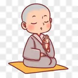 卡通手绘可爱小和尚打坐念经场景素材