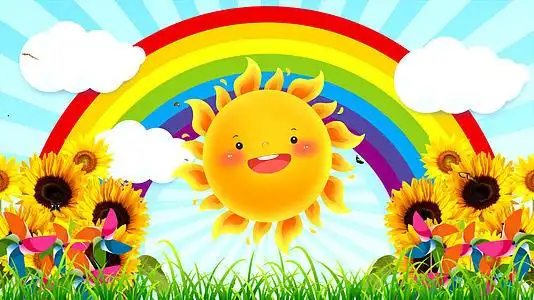 4k卡通彩虹向日葵情景剧背景视频视频的预览图