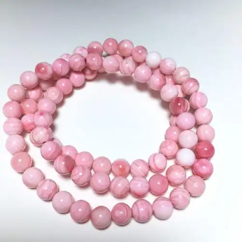 天然三圈女皇贝手链 胭脂螺纹桃花粉贝壳佛珠手串 普通品质浅 粉 8 mm