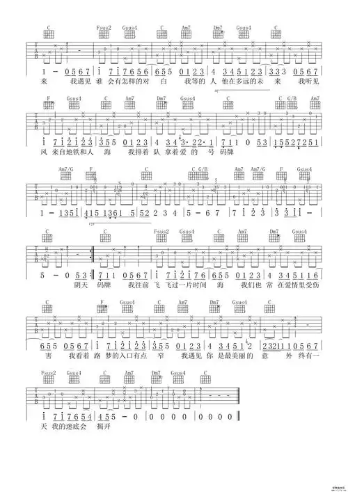 孙燕姿《遇见》吉他谱简单版图片谱-流行音乐 - 吉他导购店