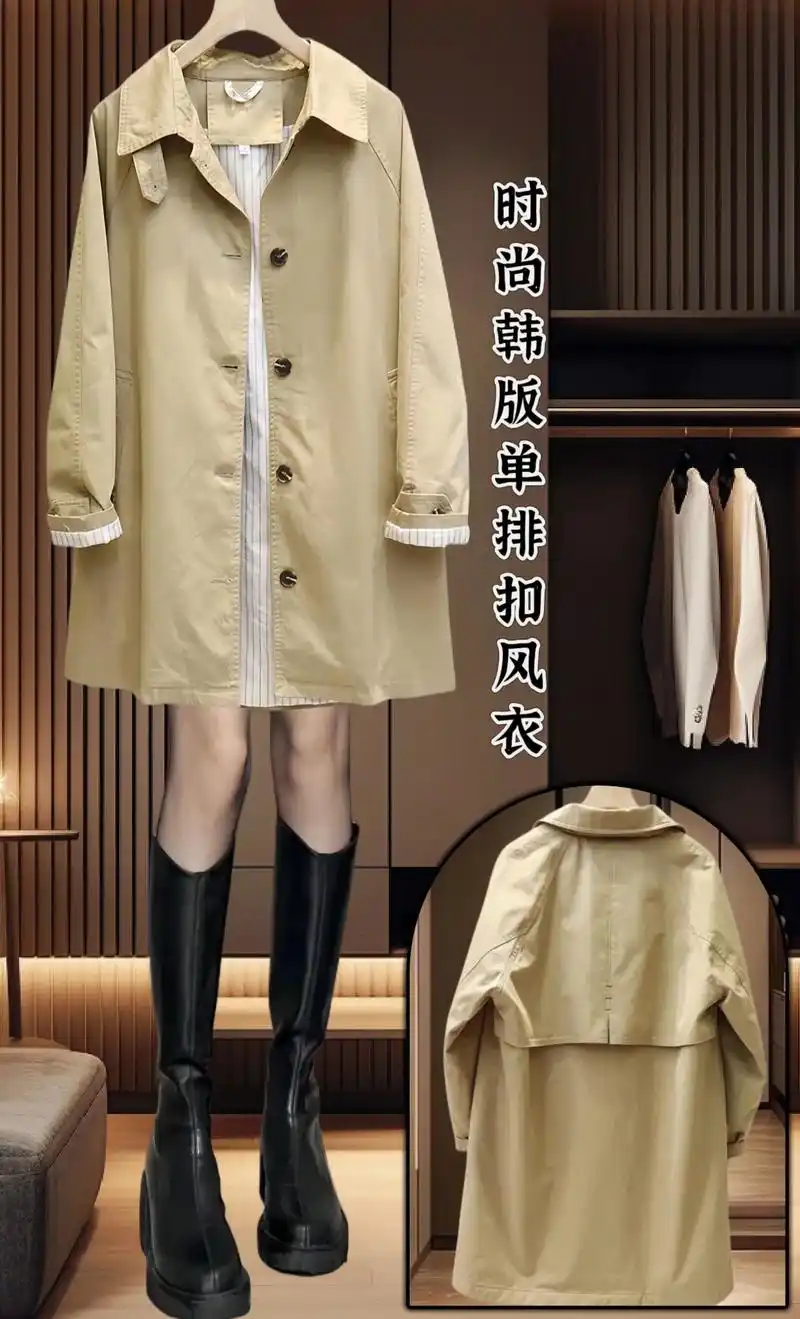 时尚韩版中长款单排扣风衣外套~