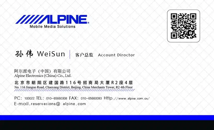 阿尔派电子有限公司名片设计