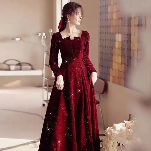 晚礼服女新款宴会气质优雅女士订婚礼服小个子秋冬色敬酒服新娘新款宴