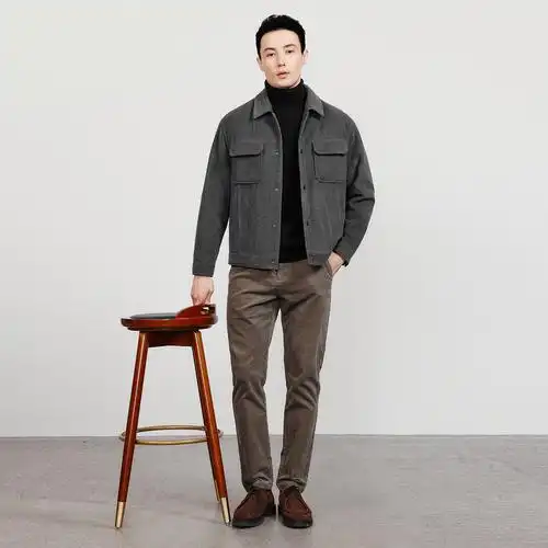 酷衣购新品棉绒针织纹理面料夹克男士秋季翻领夹克