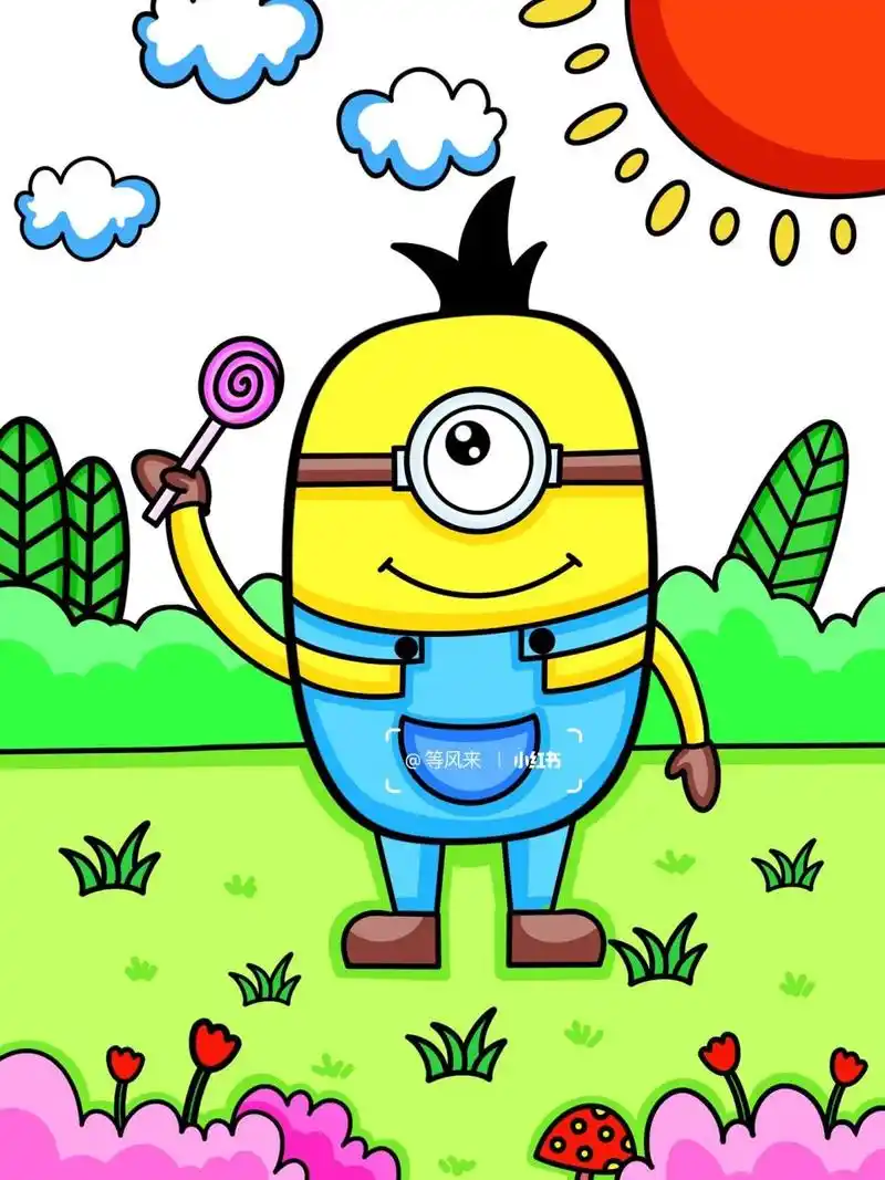 小黄人 创意画 儿童画 简笔画 有线稿 #创意美术儿童画# #儿童简笔画