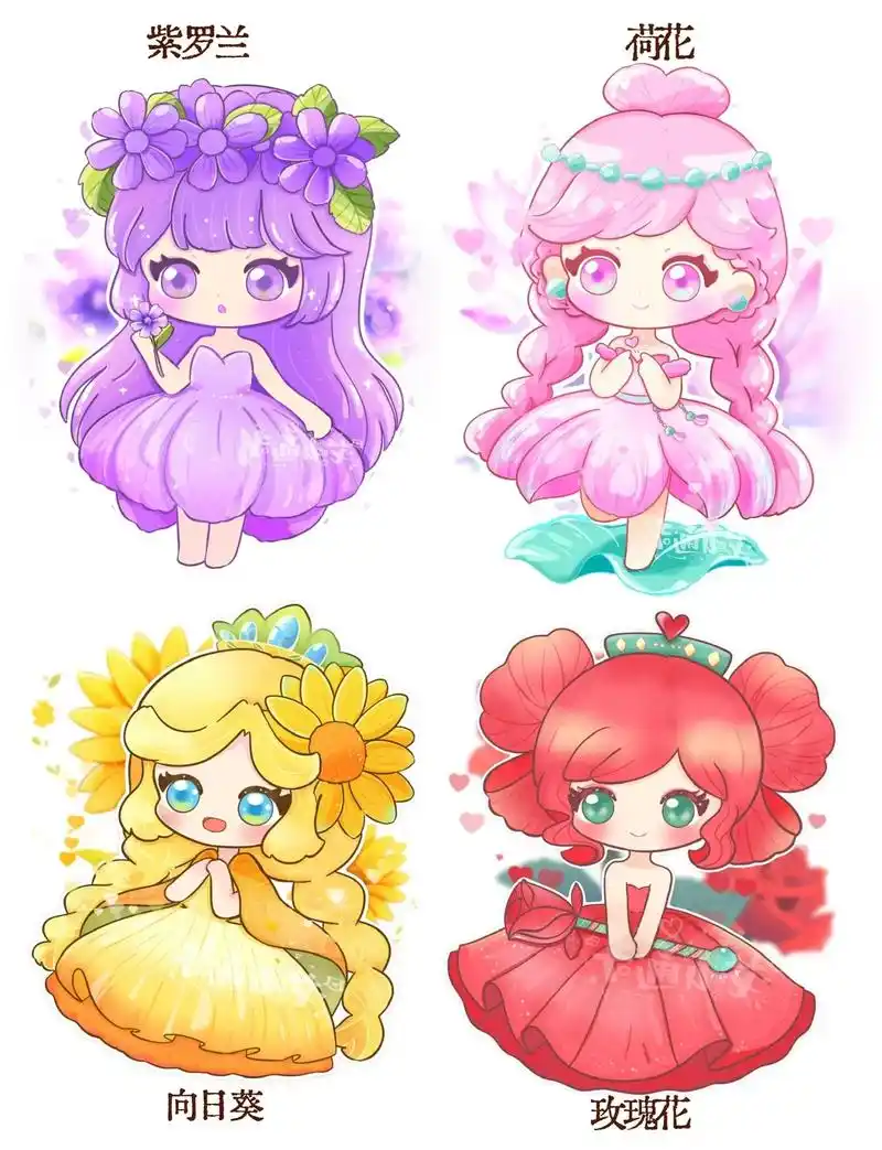 花朵拟人公主 原创小可爱们.#儿童画 #原创 #q版人物 # - 抖音