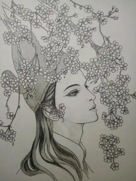 设计素材古风简笔画人物女侧脸铅笔画漫画人物古