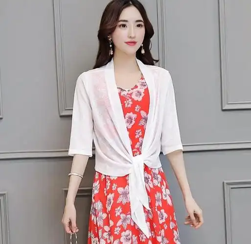 2019夏季新款小披肩短外套女坎肩大码胖mm薄开衫空调衫沙滩防晒