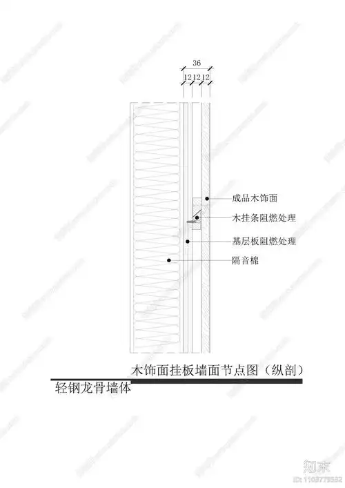 木饰面挂板墙面节点图施工图下载