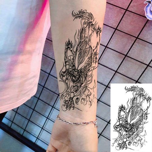 阪铭 纹身贴黑色火麒麟纹身贴防水男女防汗耐磨花臂半臂龙图腾仿真