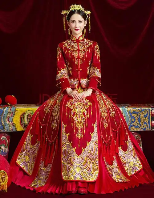 秀禾服新娘新款古装嫁衣中式结婚礼服秀和服凤冠霞帔秀禾 满天星 xl