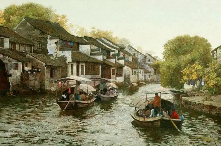 江南水乡油画吴冠中江南水乡油画