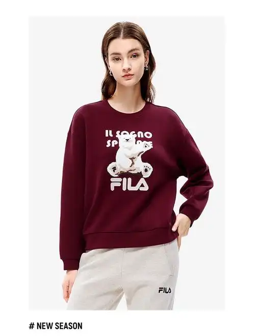斐乐(fila) 官方女子套头卫衣2022冬季时尚运动宽松内搭小熊印花圆领
