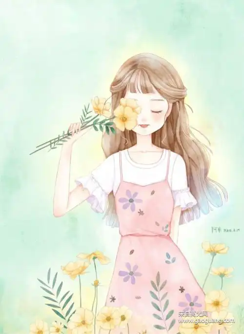 唯美清新小女孩水彩图片,森系水彩画人物作品图集