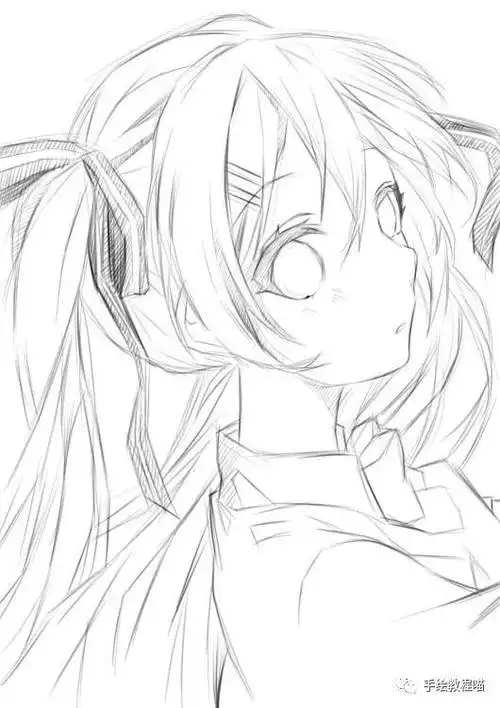 手绘教学落泪的初音未来动漫萌妹素描风