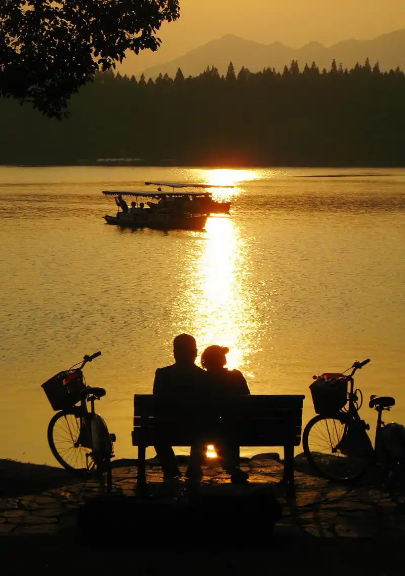 夕阳西下,相互依偎,多惬意呀!