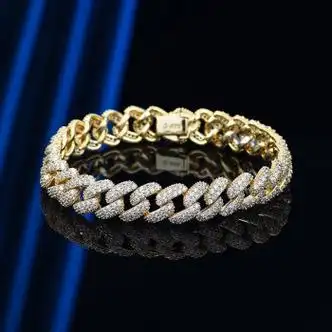 奈乔轻奢银满钻锆石古巴手链欧美情侣古8mm古巴链520情人节送男女友