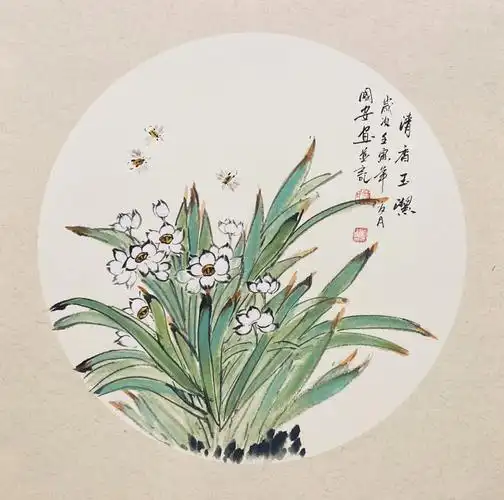 国画  #国画花鸟  #斗方  #水仙  #国画山水  #手绘