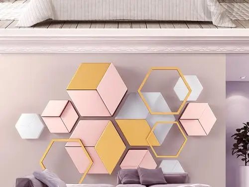 3d立体现代简约几何大理石拼接电视背景墙