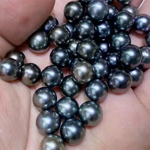 海水大溪地黑珍珠散珠裸珠正圆强光半孔雀绿天然正品定制diy礼物