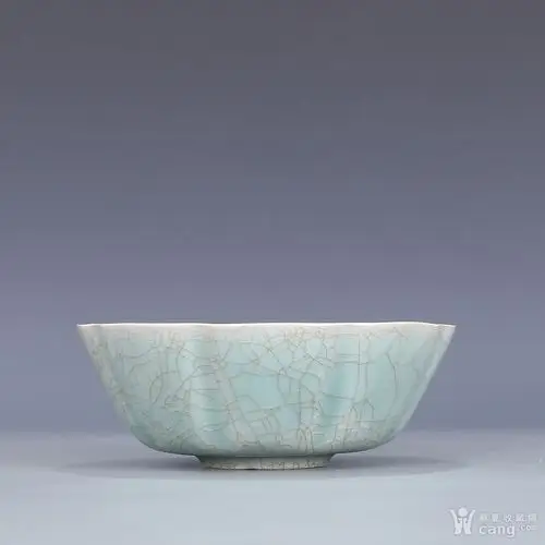 汝窑 蝉翼纹 瓜棱 棱口茶碗