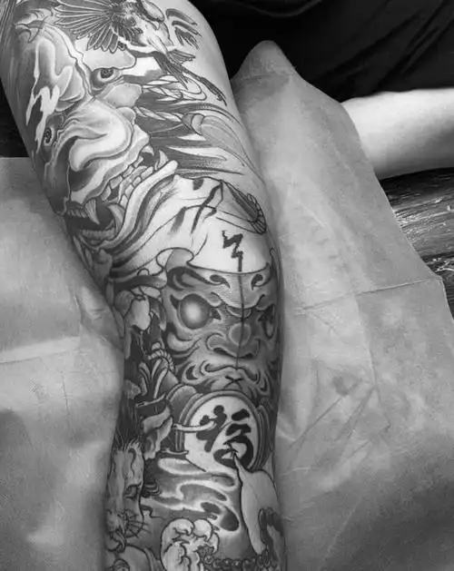 花腿纹身图片_腿部新传统纹身图案