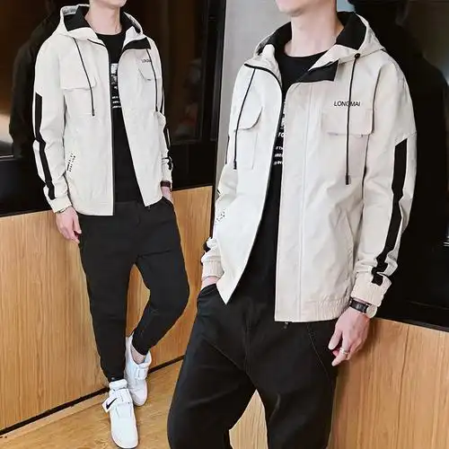 外套男秋冬ins潮流大学生工装夹克搭配牛仔裤帅气男装一套休闲装