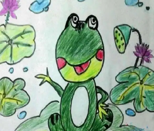 夏天的池塘荷花荷叶青蛙儿童画图片