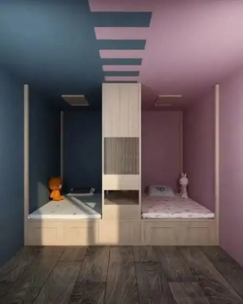 儿童房别装上下铺了大床中间打柜子一分为二变两床好看还省地