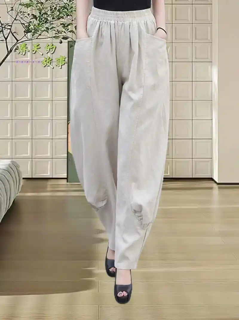 这款苎麻中国风灯笼裤～宽松休闲裤～春秋哈伦裤阔 - 抖音