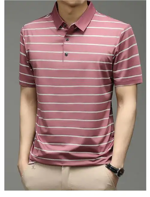 恒源祥高档男士短袖t恤夏季薄款休闲polo衫中青年男土条纹半袖上衣潮