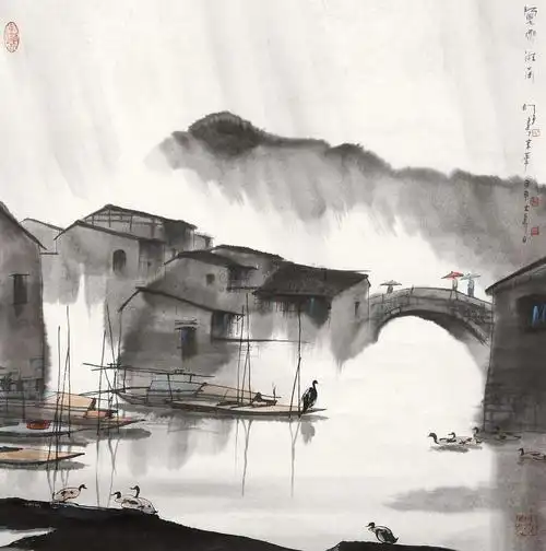 【烟雨江南 镜心 设色纸本】拍卖品_图片_价格_鉴赏_绘画_雅昌艺术品