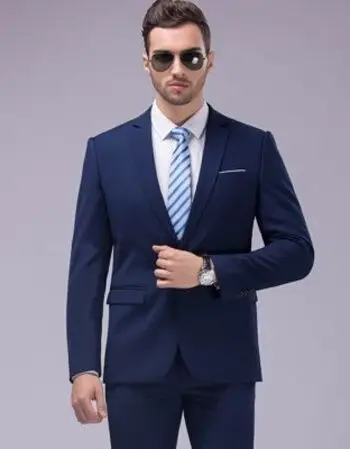 cxz男士深蓝色西服套装商务正装修身大码职业西装伴郎新郎结婚礼服