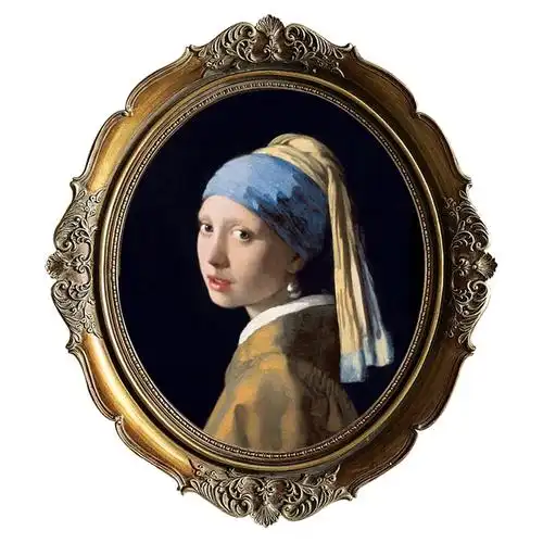 圆形复古装少女维米尔饰画小众艺术挂画摆件卧室欧式珍珠耳环