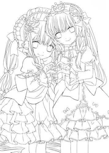 人物线稿黑白动漫素材手绘插画绘画