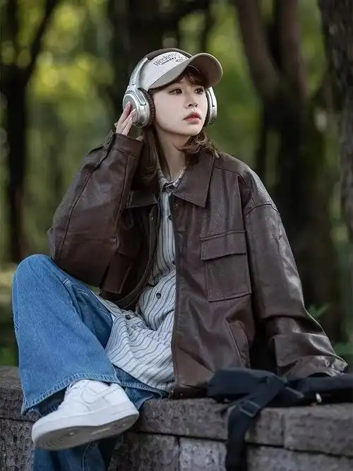 高质量2024新款秋季皮夹克女宽松黑色机车服潮流女生痞帅皮衣外套