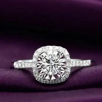 同款白18钻戒女一克拉群镶真钻求婚结婚婚戒定制情侣对戒钻石戒指 si