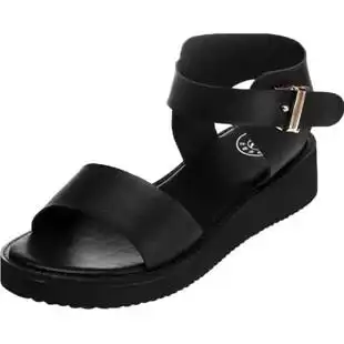 黑色真皮防滑软底仙女凉鞋女2021新款夏季女鞋简约百搭妈妈平底鞋 券