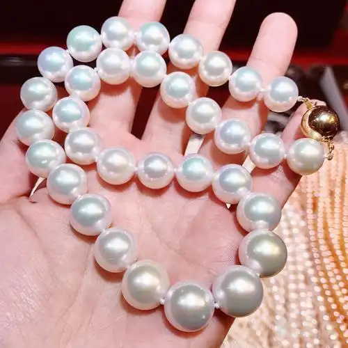 14k黄金扣镶天然珍珠大颗正圆豪华珍珠项链!