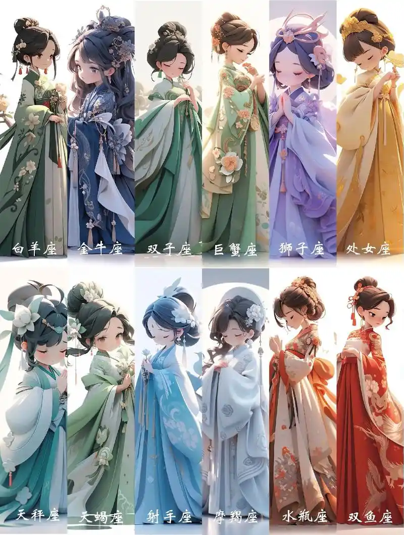 十二星座汉服系列.#古风 #古风 #汉服 #ai绘画 #二次 - 抖音