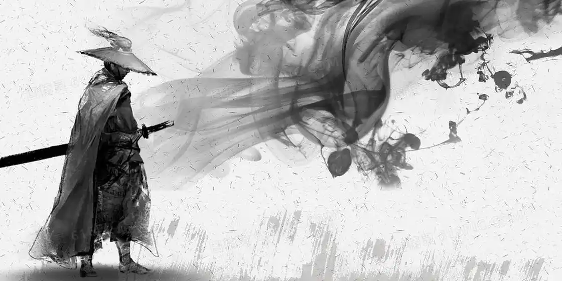 黑白水墨古代武侠剑客背景