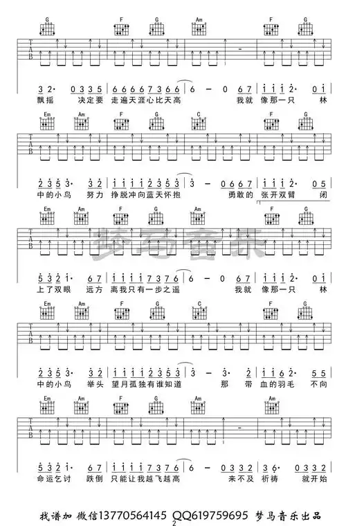 林中鸟吉他谱_葛林_c调六线谱_吉他弹唱视频