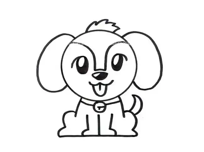 可爱的小狗简笔画黑白线稿 动物-第1张