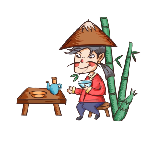 手绘国潮风格坐在路边喝酒的男子