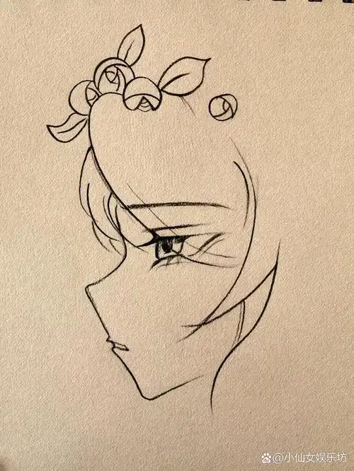 手绘动漫少女侧面线稿初学 临摹自 侧脸女生