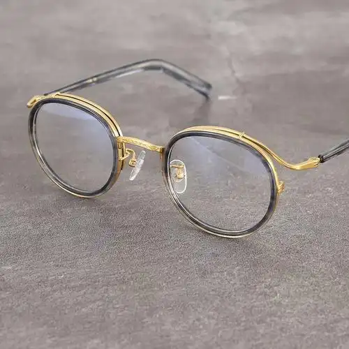 意大利进口板材中金金丝镜架文艺圆框复古大脸个性金子眼镜纯钛轻