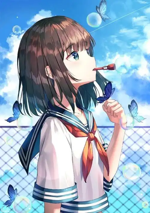 可爱的二次元水手服少女 笑容中洋溢着青春的朝气!